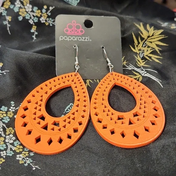 Paparazzi orange wooden earrings deals